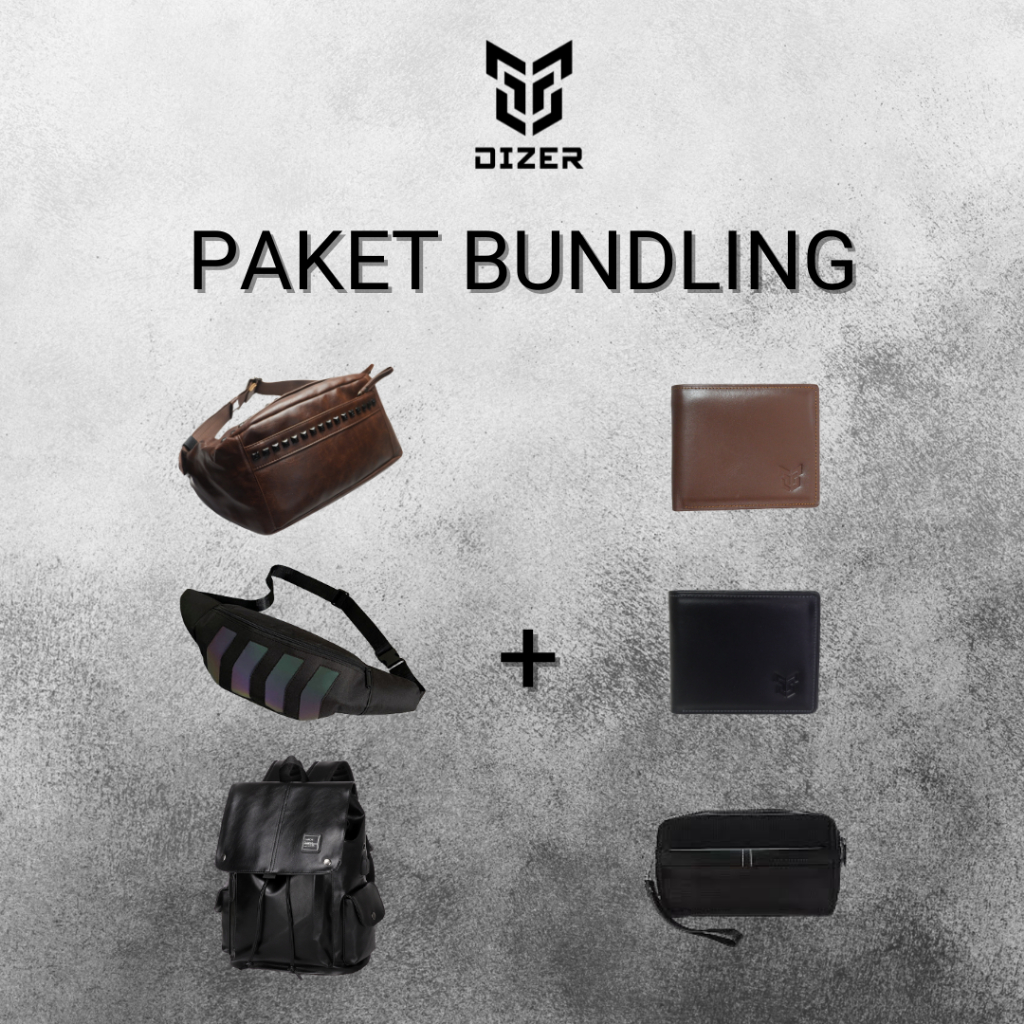 RIZER - 2-in-1 Bundling Package Waistbag Slingbag Backpack Dompet_ Black & Brown