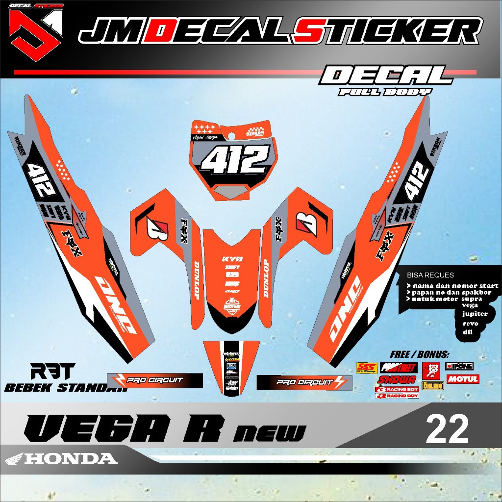 สติ๊กเกอร์ RBT STRIPING MOTOR VEGA R ใหม่ FULL BODY MOTOR CRF KLX 150 KLX BF KLX GORDON DTRACKER KX 