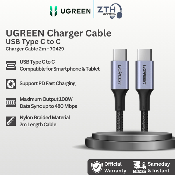 Ugreen สายชาร์จเร็ว 100W 5A USB Type C ถึง C 1M 2M PD QC - US300