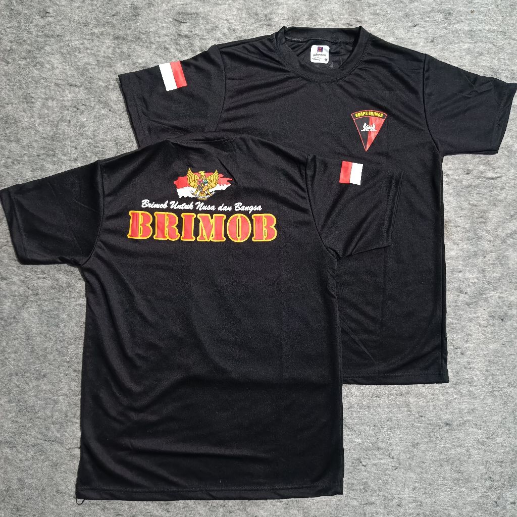Brimob เสื้อยืดสีดําสําหรับ Nusa และ Bangs วัสดุเจอร์ซีย์ / เสื้อยืด Brimob สําหรับ Nusa และ Bangs