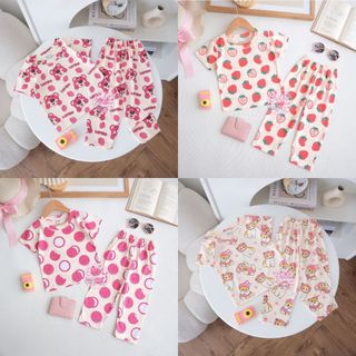 Owlet - setelan anak Perempuan / piyama anak bergambar / piyama panjang / baju tidur anak / setelan motif full printing / setelan motif karakter / baju anak perempuan 1-7thn Lengan pendek