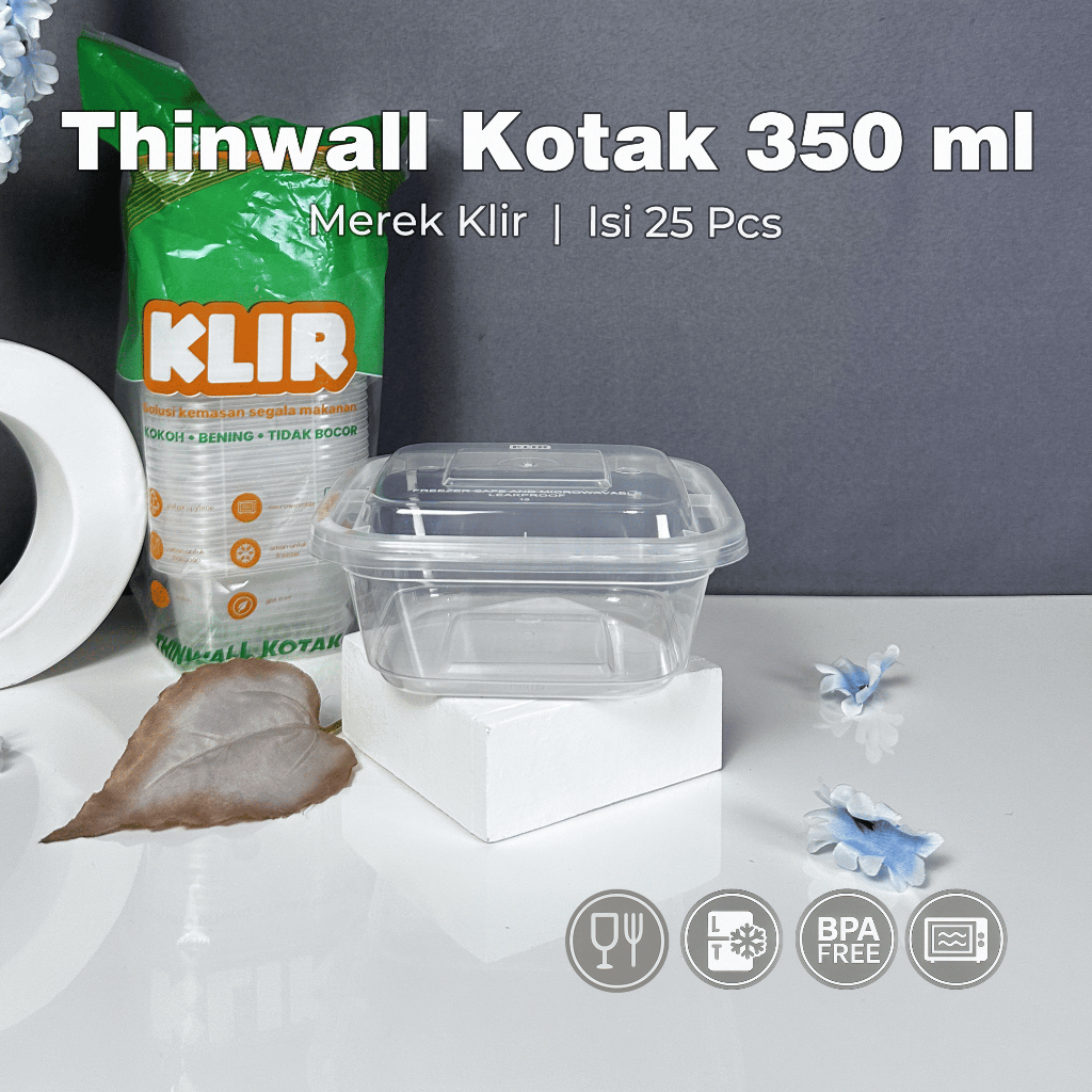 [25PCS] Thinwall KLIR 350 ml Box / Shatterproof / Square / Plastic Lunch Box / SQ