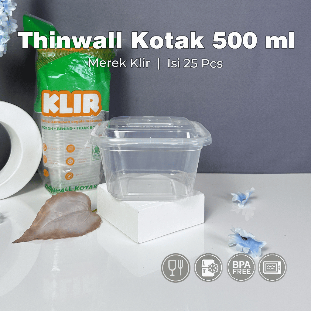 [25PCS] Thinwall KLIR Box 500 ml / Shatterproof / Square / Plastic Lunch Box / SQ