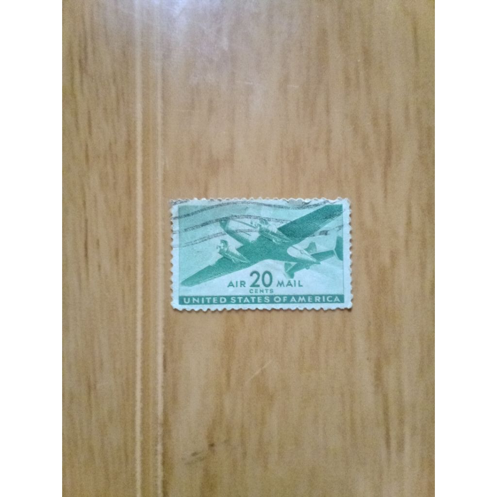 แสตมป์วินเทจ 20 cent usa edition เครื่องบินขนส่งมอเตอร์แฝด