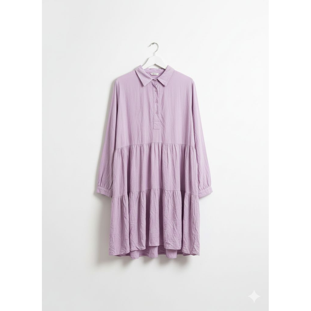 UNGU UNQ Maxi เดรสเชิ้ตกระดุมบาน เดรสคอปกแบรนด์สีม่วงธรรมดาของผู้หญิง