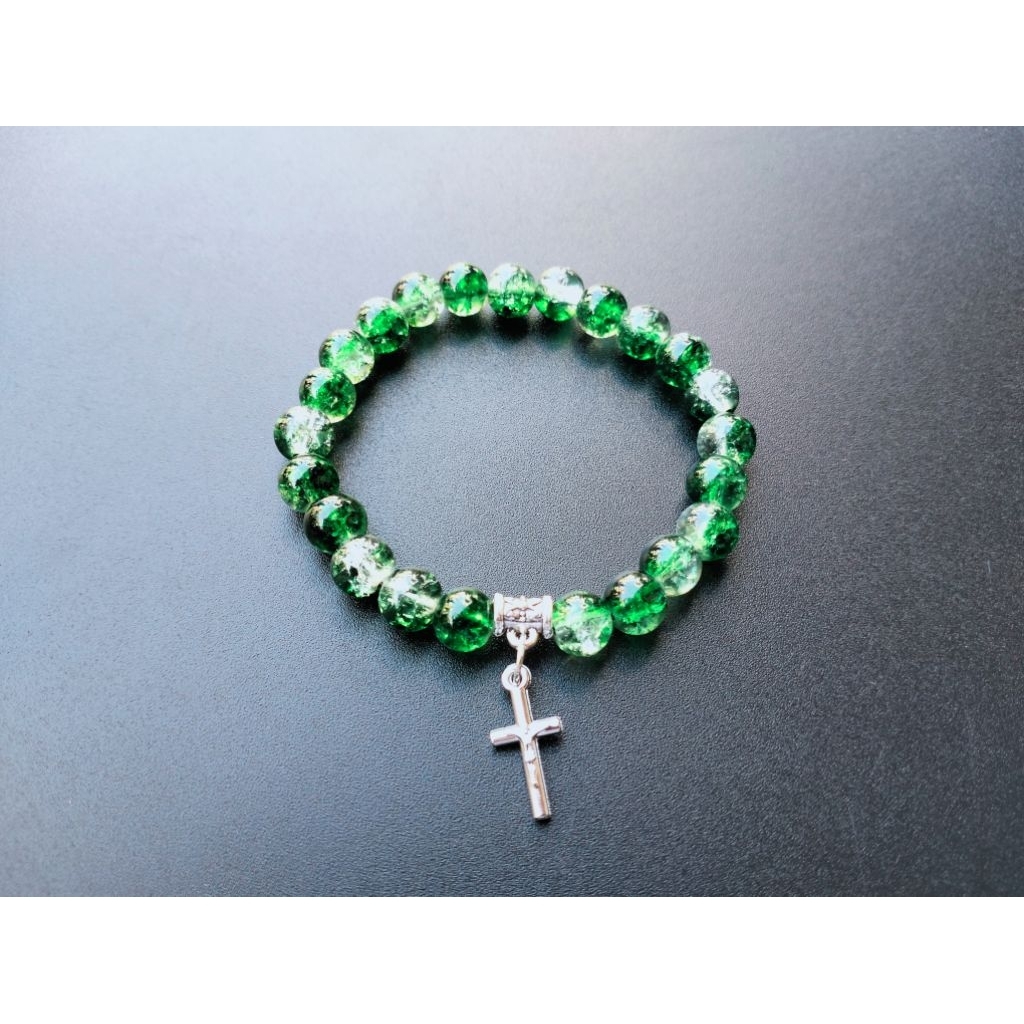 G980 หรูหราหยกแก้วคริสตัล HEAVY PEARL CROSS BRACELET CATHOLIC BRACELET