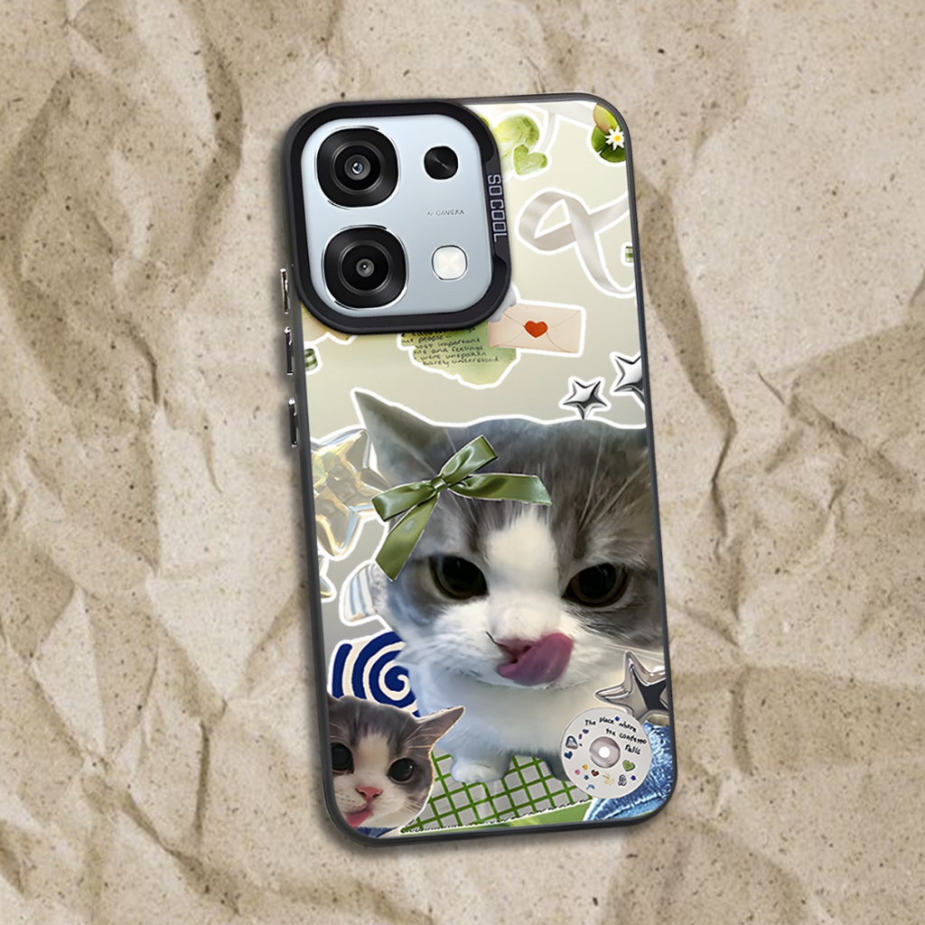 RN89 เคสแมวน่ารัก Oppo A6 Pro ฮาร์ดบอร์ดขอบนุ่ม