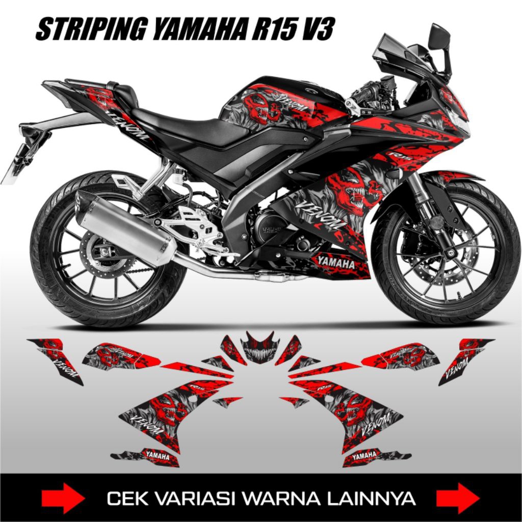 YAMAHA R15 V3 VENOM DESIGN STRIPING STICKER DECAL / R15 V3 MOTORCYCLE DECAL STICKER / YAMAHA R15 V3 