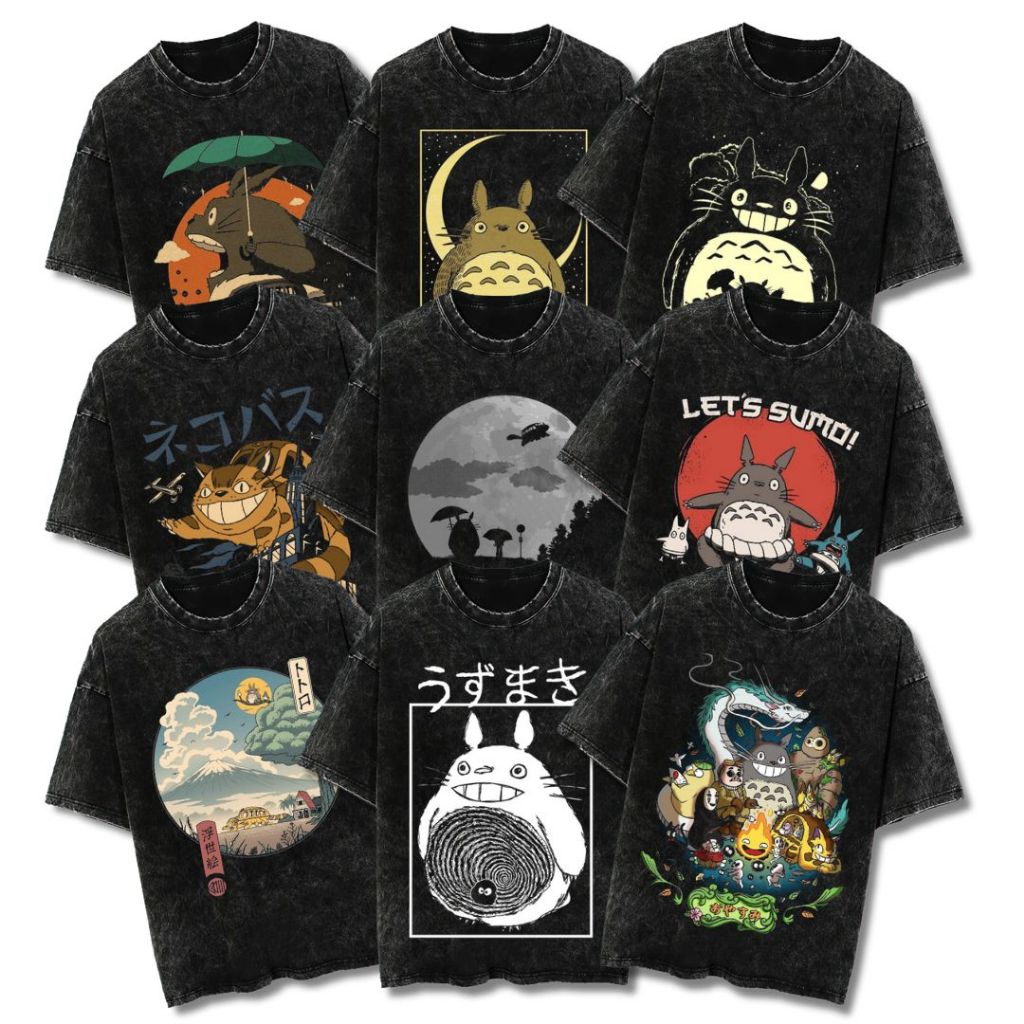 Psycho Crucify "My Neighbor Totoro" เสื้อยืดโอเวอร์ไซส์ | ล้างหิน | เสื้อยืด Oversized | วินเทจ วินเทจ | ท็อปส์ซู | เสื้อยืดอนิเมะ