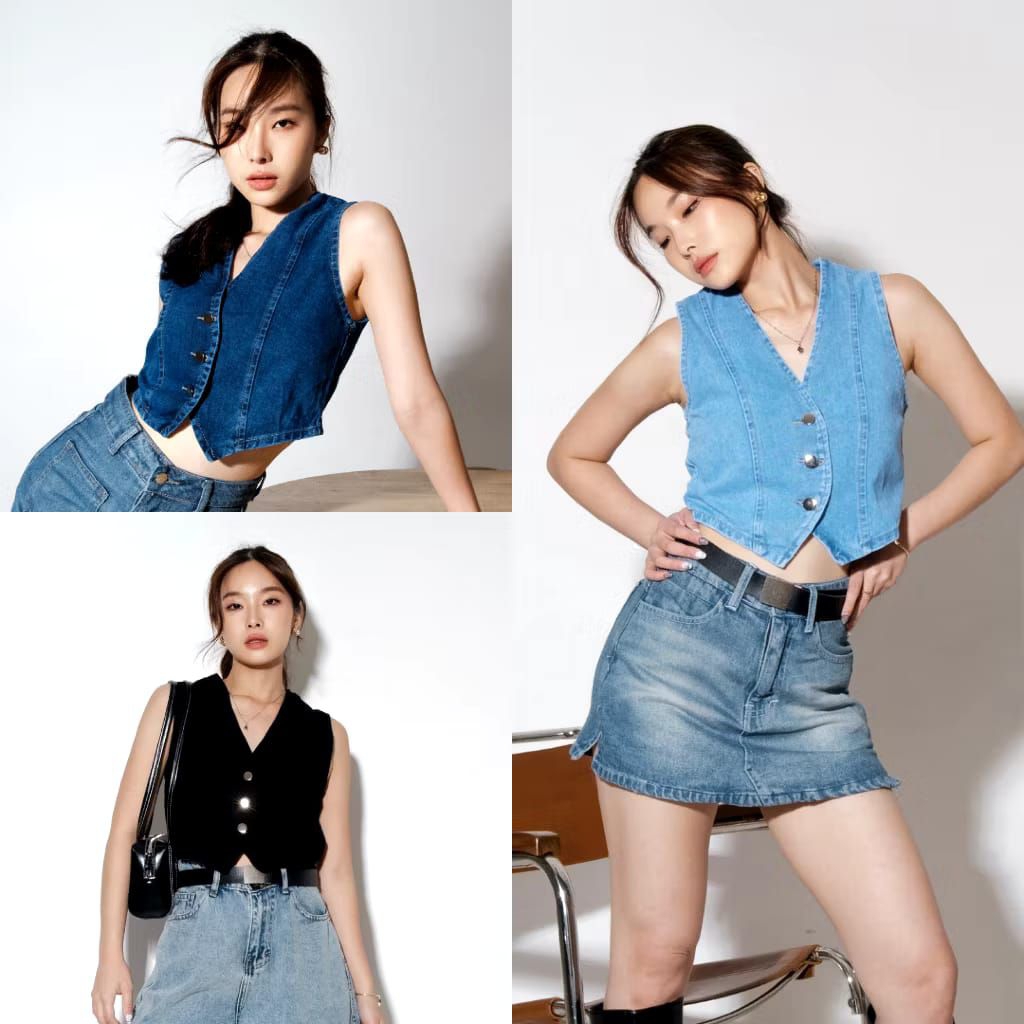 กม3.ID - THEXIA DENIM VEST TOP//DENIM VEST//DENIM VEST//ผู้หญิง VEST TOP//CROP DENIM//ผู้หญิง VEST