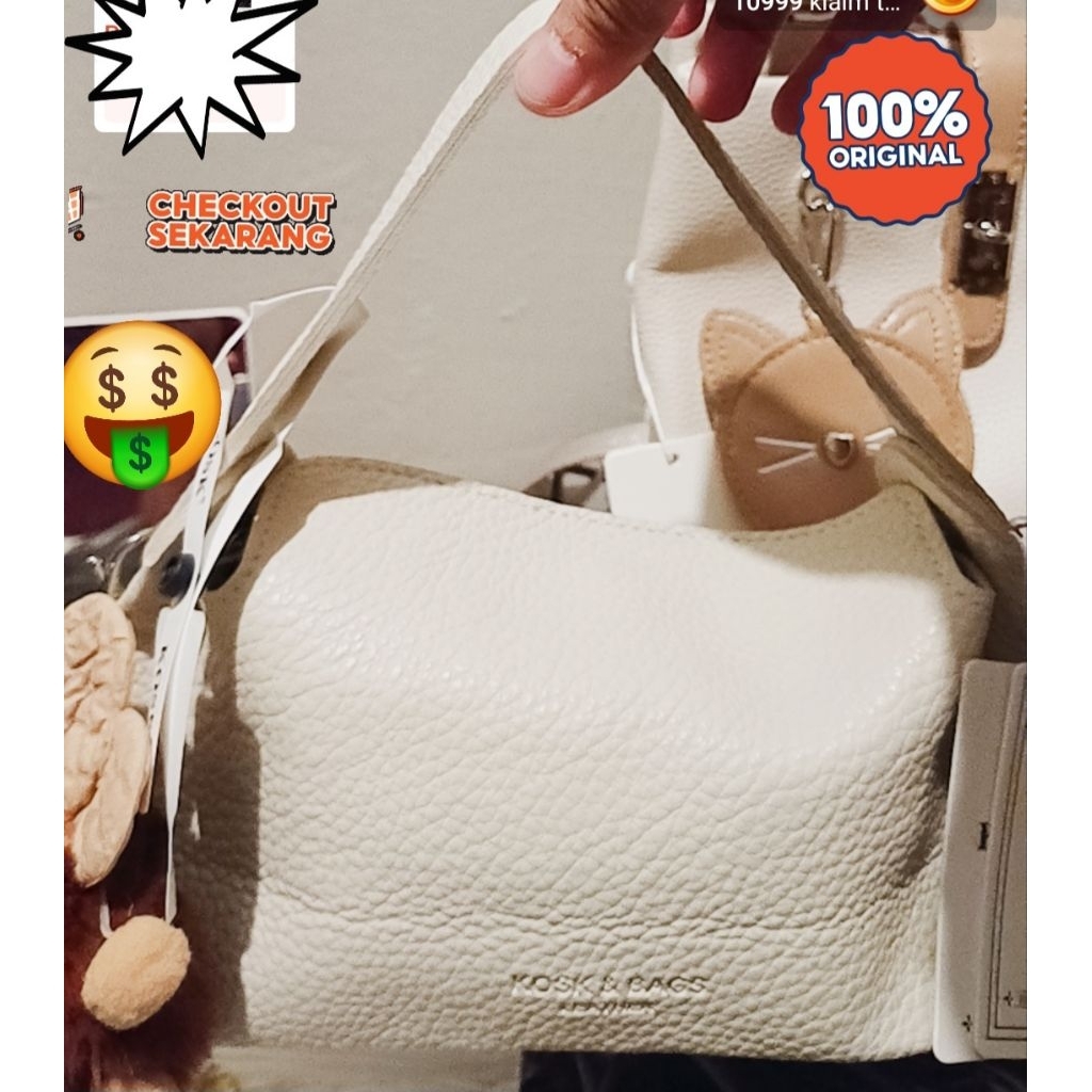 HP KOSK LEATHER BEIGE SLING BAG, WEDDING BAG, HANGOUT BAG, CELLPHONE BAG, LONG WALLET BAG, TRAVEL PR