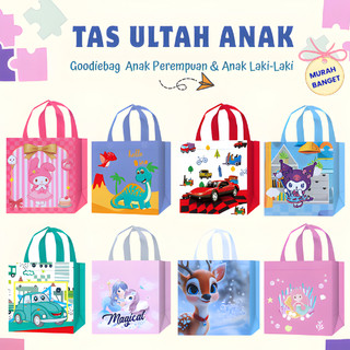 Tas Ulang Tahun Anak Motif Karakter Kartun Beragam Bahan Spunbond Waterproof, Tas Goodiebag Jinjing Souvenir Perayaan Pesta Ultah Anak Laki‑laki Perempuan