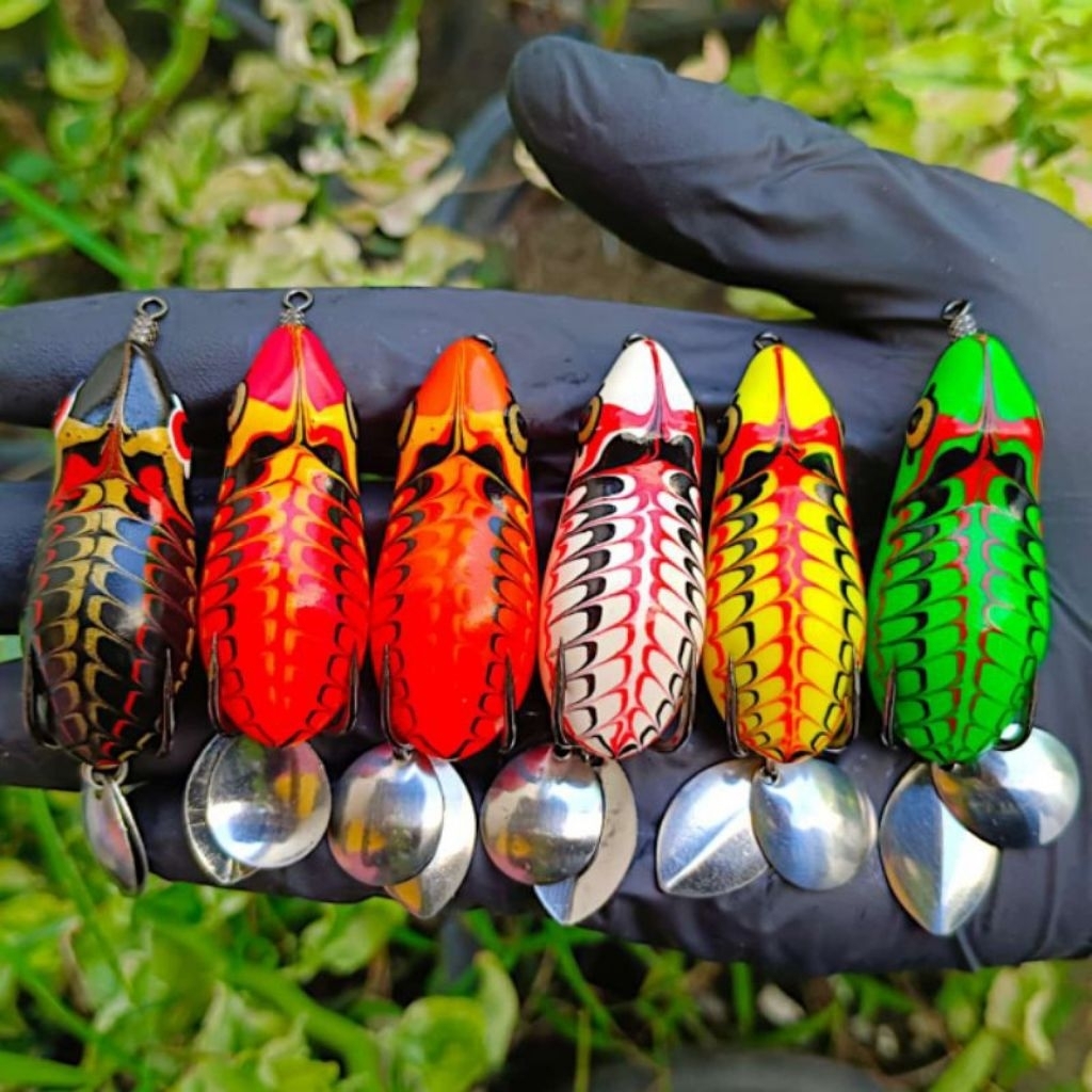 SOFT FROG DOUBLE BLADE LJ ขนาด 5 ซม. น้ําหนัก 8GRAM HOOK 3/0 CASTING BAIT TOMAN และ CORK