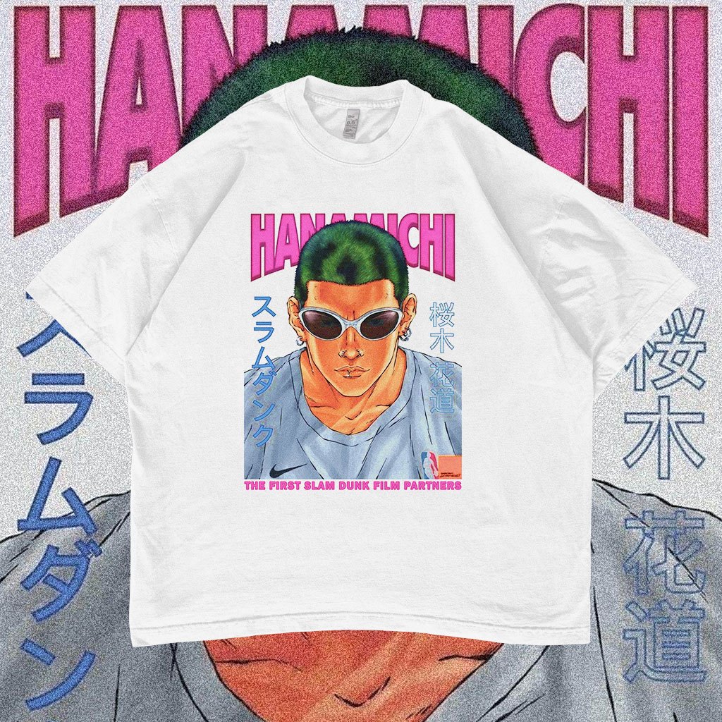 Slam Dunk Hanamichi Sakuragi เสื้อยืดขนาดใหญ่ Vintage Anime 09