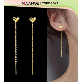 Anting Titanium Panjang Korea Anti Karat Hati Lapis  Aksesoris Wanita Anting Rumbai Perhiasan