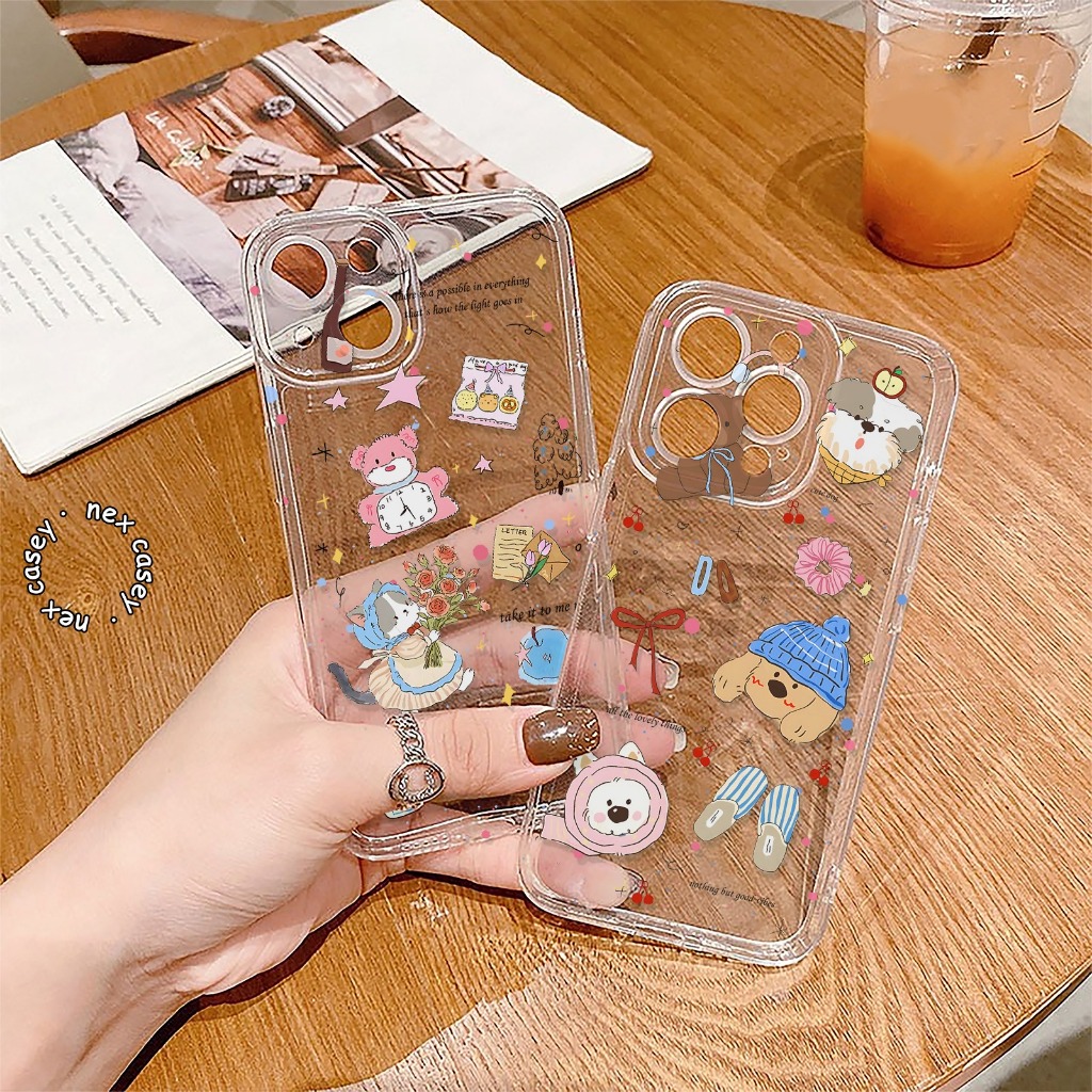 CASE CASING CLEAR CASE AESTHETIC DOG AND CAT สําหรับ SAMSUNG J2 J4 J6 J7 A01 A02 A03 A03S A04 A04E A