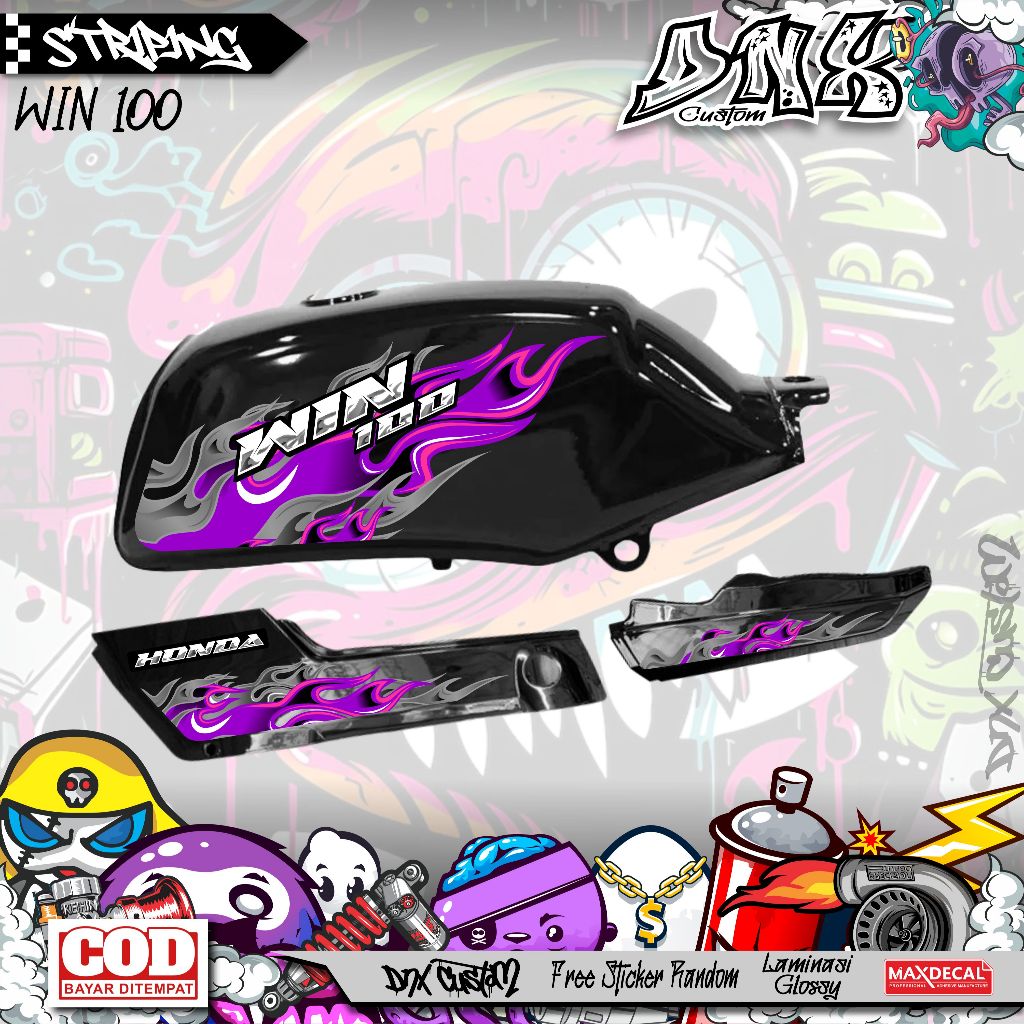 HONDA WIN 100 สติ๊กเกอร์หลากหลายแถบพร้อมไฟ MOTIF KD31