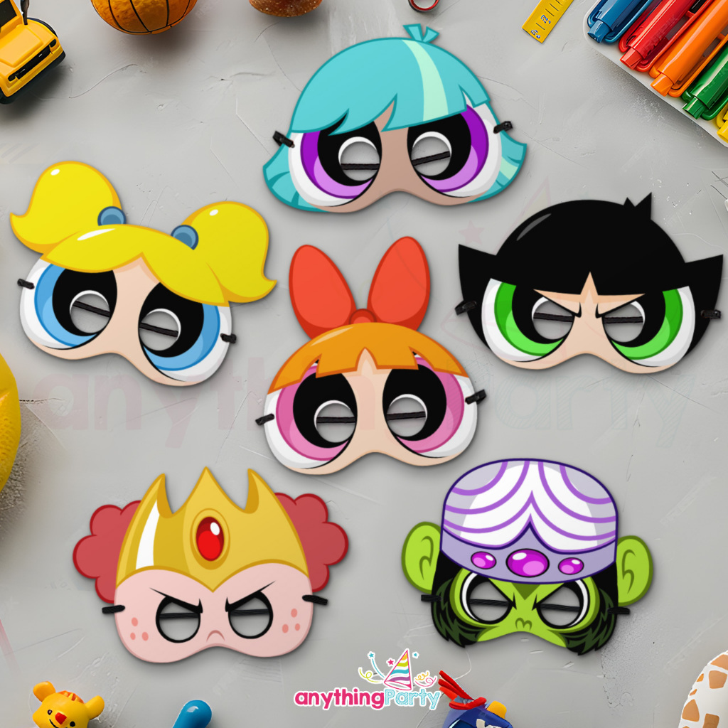 หน้ากากวันเกิดเด็ก Powerpuff Girls Character / หน้ากากปาร์ตี้วันเกิด Bubbles Blossom Buttercup