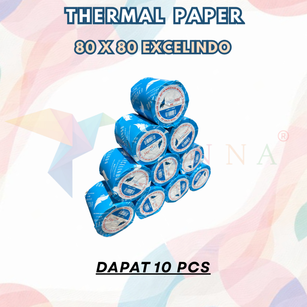 (รับ 10 ชิ้น) กระดาษเทอร์มอล Excelindo 80x80 (รับประกันการเติมใส)