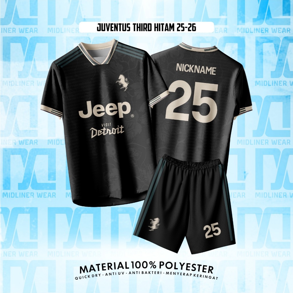 Fantasy I BIANCONERI THIRD เสื้อฟุตบอลสีดํา/ชุด Jersey 25/26 SUPPORTER ฟรีชื่อ Set & Back Number