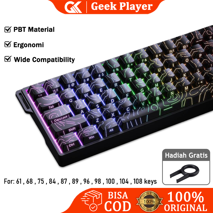 132 Keycaps PBT Backlit DoubleShot Topographic พิมพ์ด้านข้างโปร่งแสงโปรไฟล์เชอร์รี่สําหรับคีย์บอร์ดแ