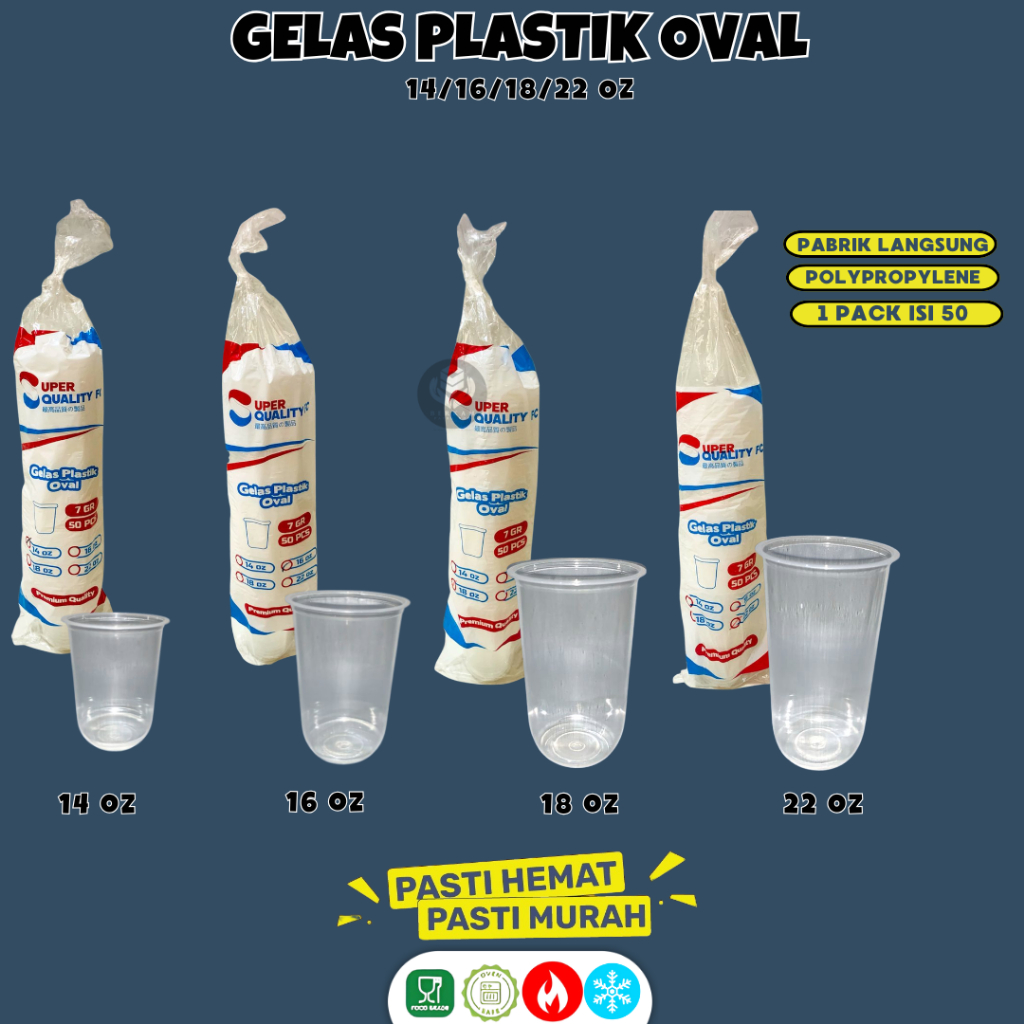 (50 ชิ้น) ถ้วยพลาสติกทรงรี 14oz 16oz 18oz 22oz | ถ้วยพลาสติกใส Es | ถ้วย 14oz 16oz 18oz | ถ้วยพลาสติ