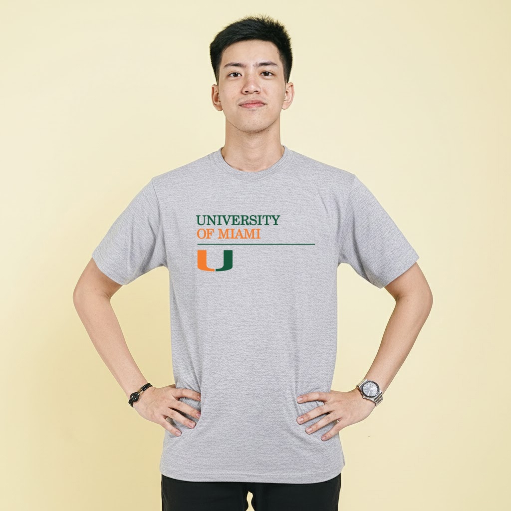 Kaos T-Shirt Premium University Of Miami Florida Cotton แขนสั้นและแขนยาว