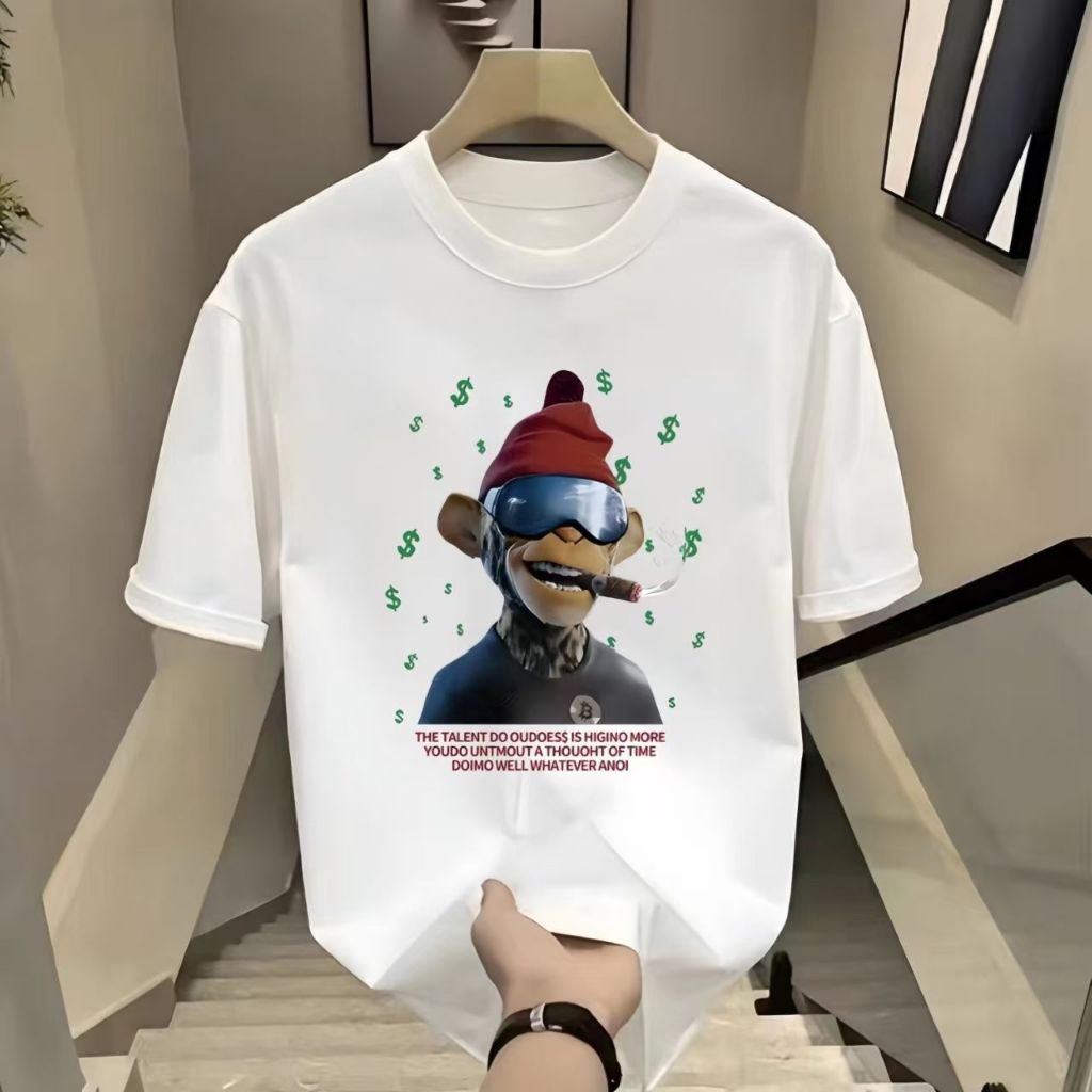 KATUN Cool Monkey & White Dollar Print Mens T-Shirt - เสื้อยืดผู้ชายอินเทรนด์, วัสดุผ้าฝ้ายนุ่มสบาย