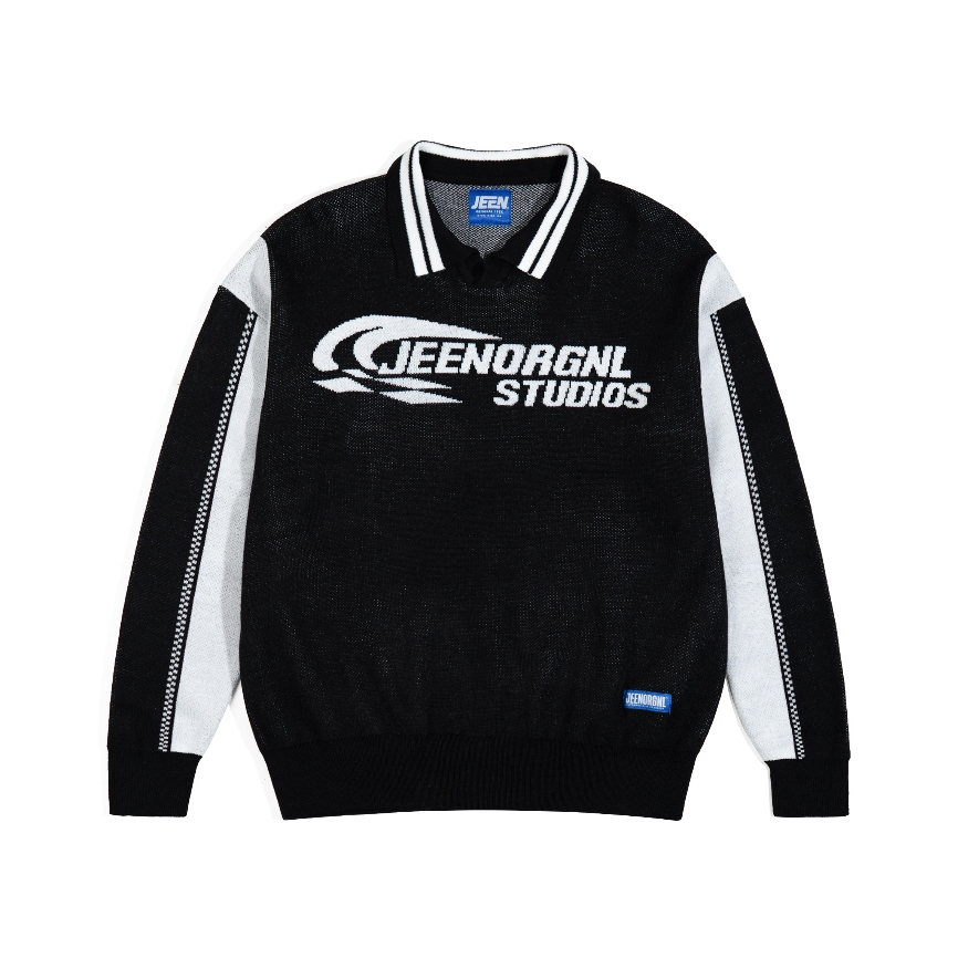 เจลีน | Jansen เสื้อเสื้อถักสีดํา / Rugby Knit / Crewneck Mens Womens White Original
