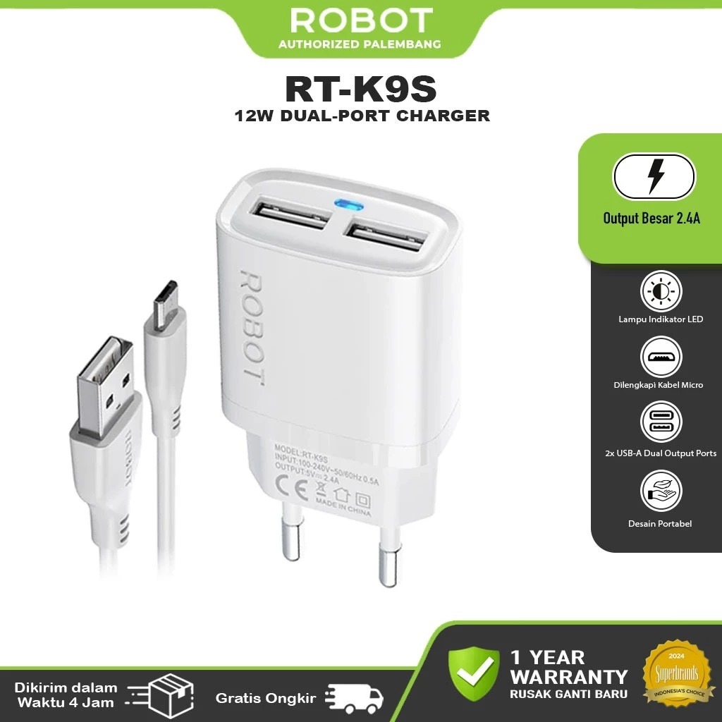 TRAVEL CHARGER ROBOT RT-K9S MICRO | RT-K9SC TYPE-C FAST CHARGER