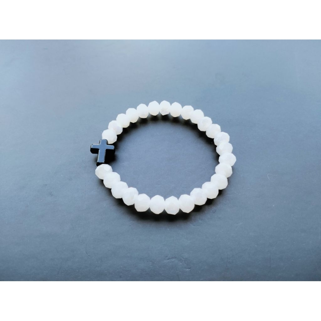 G1153 HEAVY PEARL CROSS BRACELET CZECH CRYSTAL DOFF CATHOLIC CHRISTIAN BRACELET