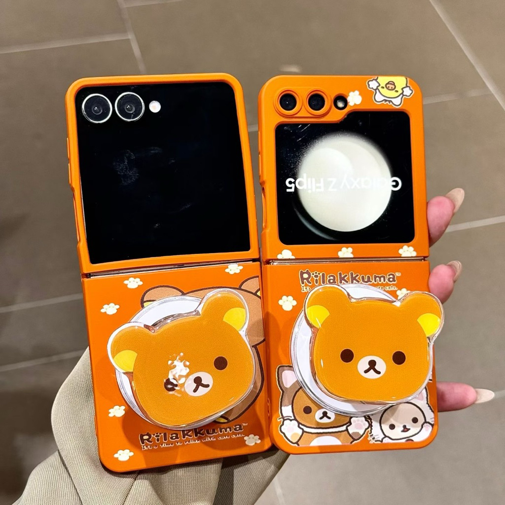 SAMSUNG GANTUNGAN กรณีใหม่Zflip Magsafe Rilakkumaการ์ตูน Popsocketสายโซ่แม่เหล็กน่ารักTPUปลอกHpสําหร