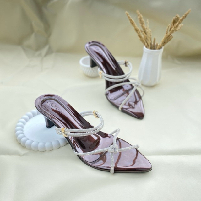 Win Shop รองเท้าแตะ hig heels adila jelly Pearl 5cm Heel มะฮอกกานี ไซส์ 36-40