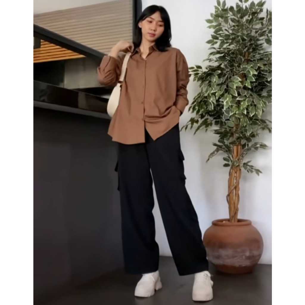 KEMEJA Uniqlo เสื้อเชิ้ตผู้หญิงผ้าเรยอน Twill พรีเมี่ยมรุ่นลิมิเต็ด / เสื้อทํางานลําลองหนาและเท่