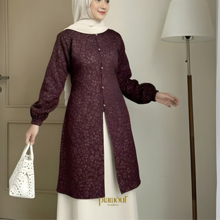 PIAMOUR Tunik Raya Baju Kondangan Lebaran Wanita 2026 Kekinian Fukuro Embos Jacquard Atasan Wanita Muslimah Simple Elegan Pesta