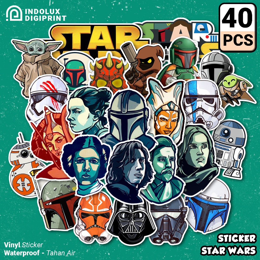 HP Star Wars สติกเกอร์ 40 ชิ้นแพ็คกันน้ํา Star Wars Mandalorian สติกเกอร์สําหรับเคสโทรศัพท์แล็ปท็อป Tumblr