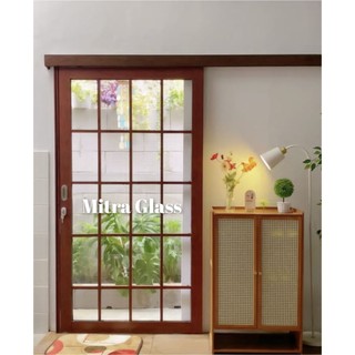 pintu sliding aluminium motif serat kayu L100 x T220
