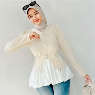 SUZY BALOON KNIT TOP BLOUSE BUSUI FRIENDLY Baju Atasan Wanita Balon Knit Tebal Kancing Bunga Melatic Tangan Panjang Cewek kekinian