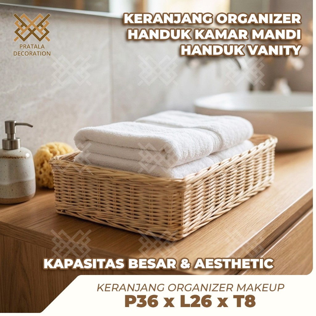 PRATALA BATHROOM VANITY TOWEL ORGANIZER BASKET AESTHETIC PLACE P36 X W26 X H8