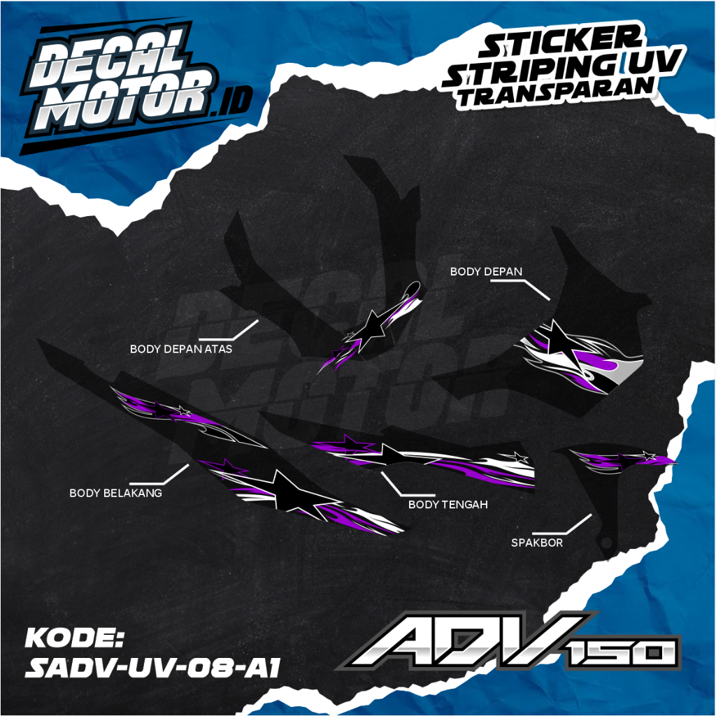 ADV150 Motorcycle Transparent UV Striping Sticker Star Motif - ADV150 Striping Sticker พร้อมส่ง - SA
