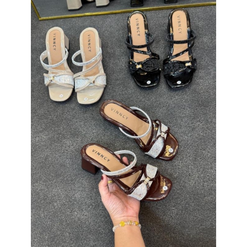 Vinnci Tofu Heel Party Heels FREE BOX| รองเท้าผู้หญิง | รองเท้าส้นสูงปาร์ตี้อินเทรนด์ | รองเท้าส้นสู