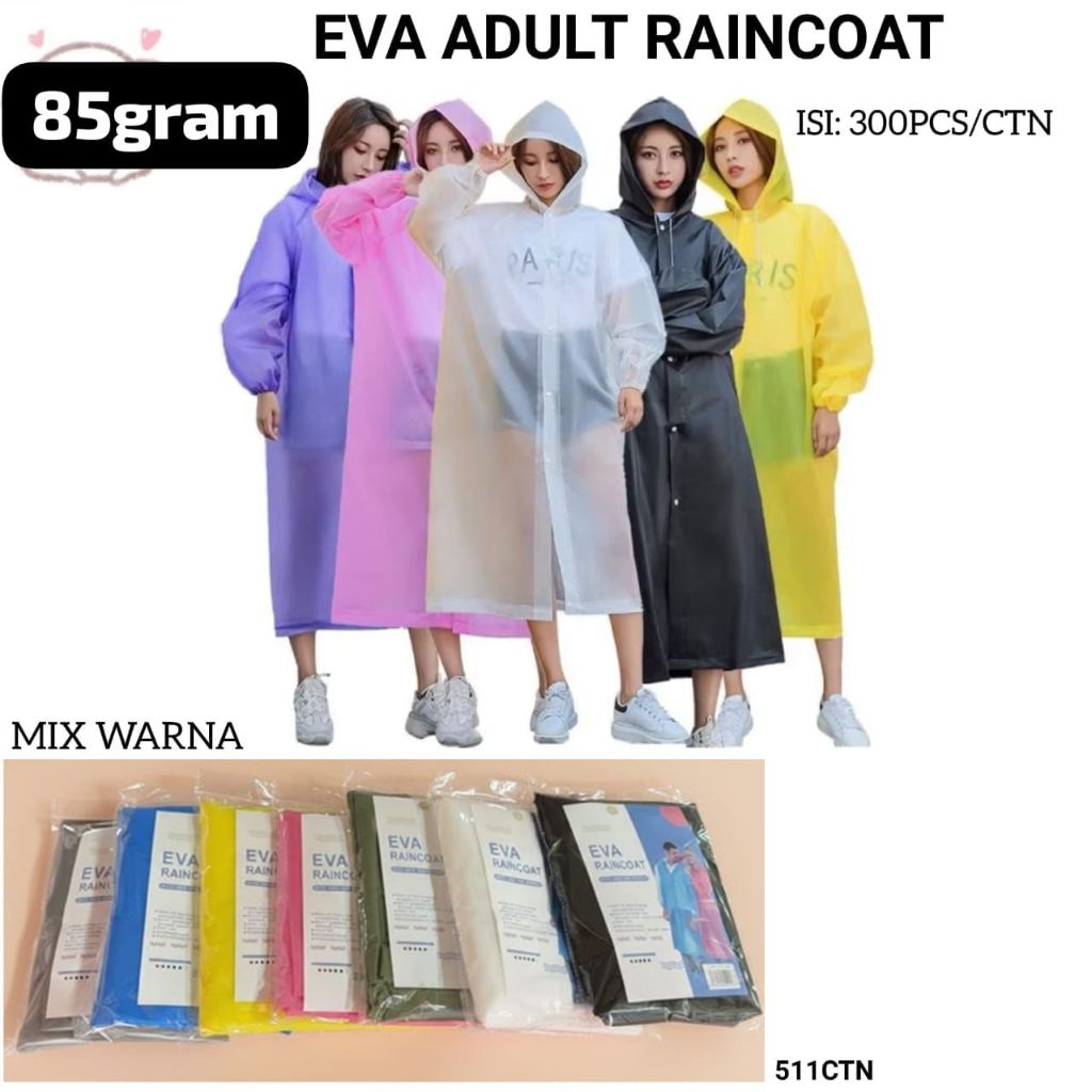 THICK EVA RAINCOAT สําหรับผู้ใหญ่ / SEMI-TRANSPARENT เสื้อกันฝนสําหรับผู้ใหญ่ / เสื้อกันฝน EVA