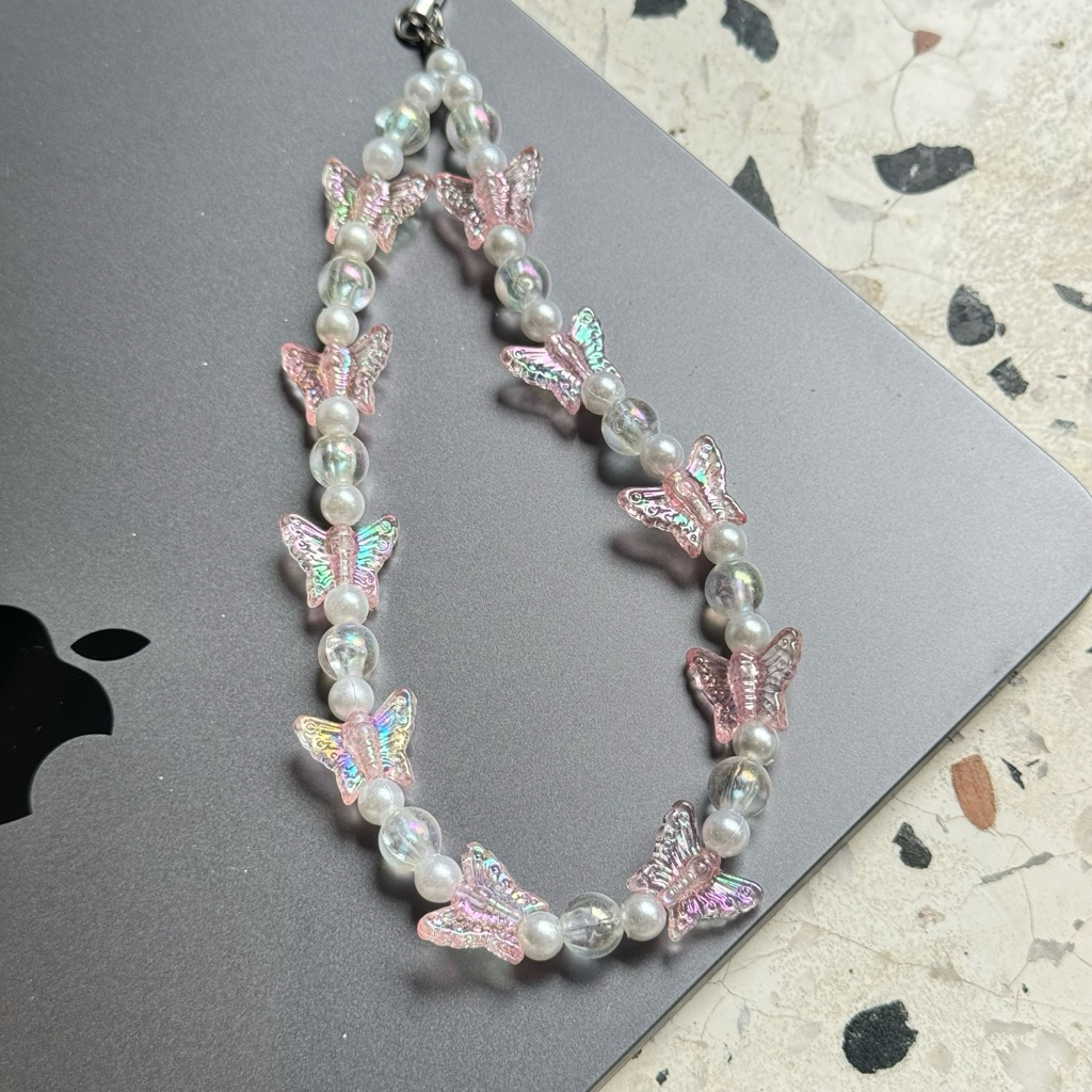 HP GANTUNGAN (1PC01) Pink Butterfly - Phone Strap - Phone Hanger - Aesthetic Phone Strap - Phone Str