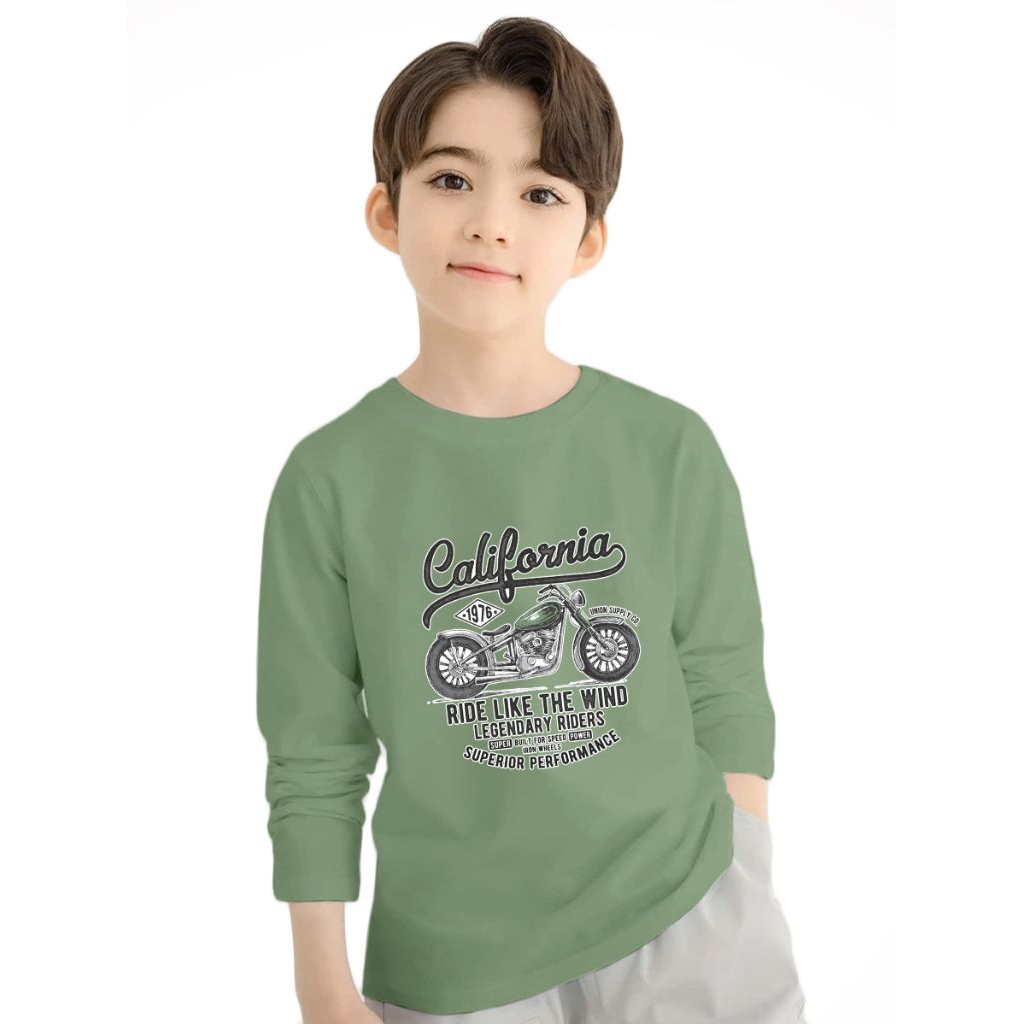 California Legendary Biker Boys Long Sleeve T-Shirt Classic Motorcycle Kids T-Shirt