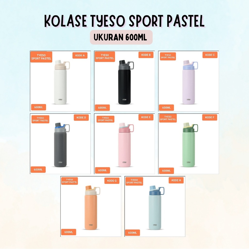 Tyeso Sport Pastel 600ml/750ml/900ml Tyeso Tumbler กีฬาสแตนเลสสูญญากาศฉนวน Handle