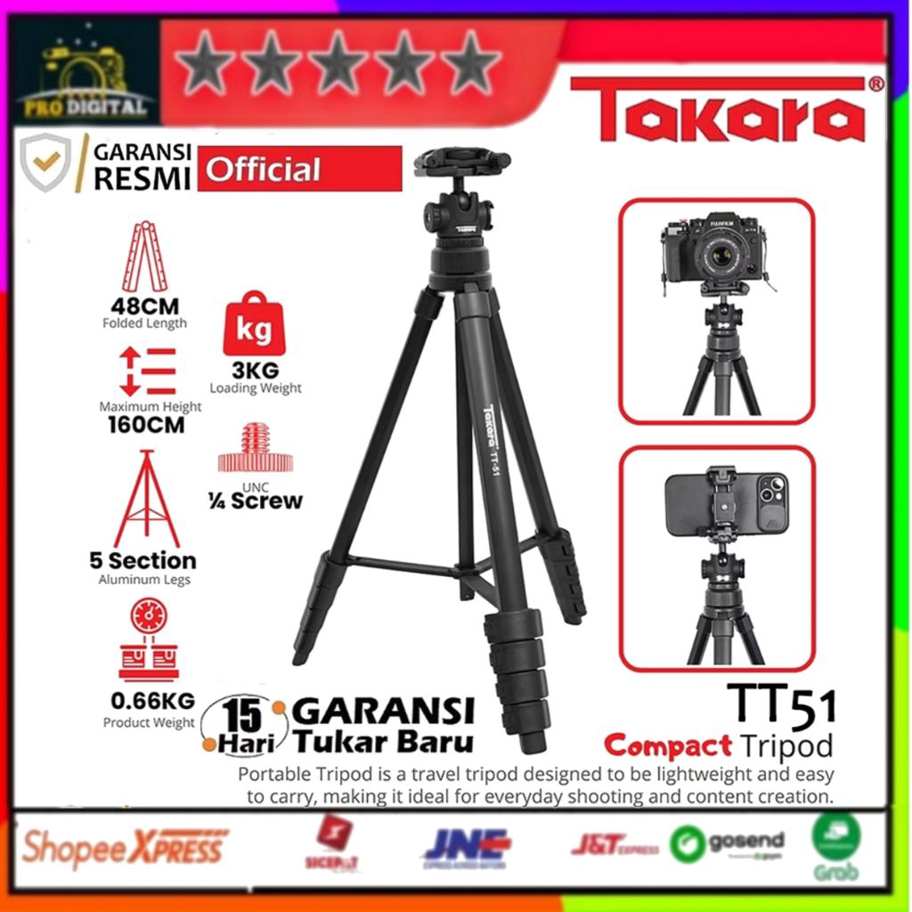 Takara TT-51 Traveler พร้อมหัวบอลสําหรับกล้องและสมาร์ทโฟนขาตั้งกล้องน้ําหนักเบา กะทัดรัด และพกพาสําห