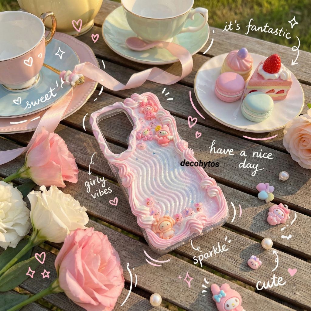 (decobytos) PRE-ORDER Decoden Phone Case Casing Simply My Melody Puncture สําหรับ HP Handmade Deco C