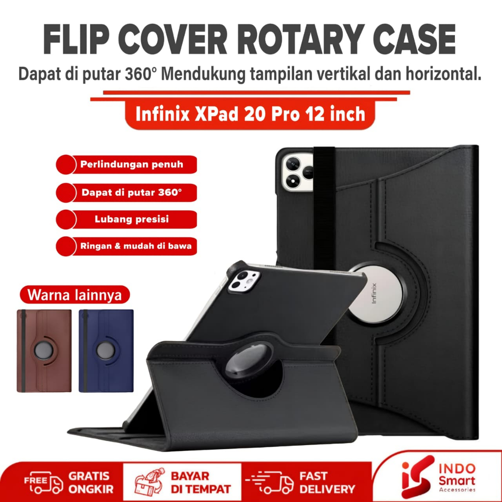 เคส Infinix XPad 20 Pro - ปลอกขนาด 12 นิ้ว ฝาครอบหนังสือแบบหมุนแบบพลิกแบบยืนหนัง