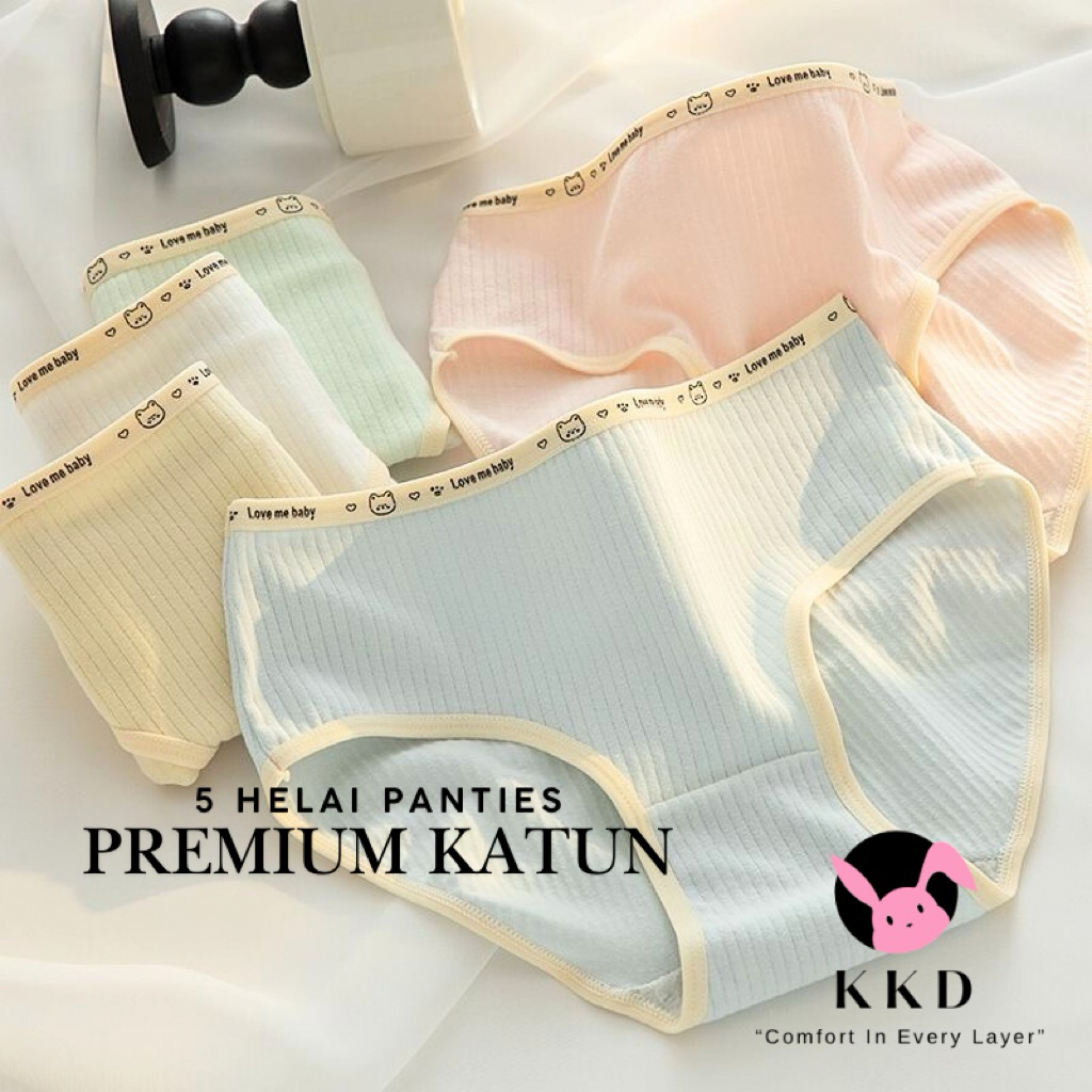 KATUN KKD 5 ชิ้นกางเกงชั้นในสตรีทําจากผ้าฝ้ายเนื้อนุ่มระดับพรีเมียมพร้อมลวดลายเรียบง่าย C143