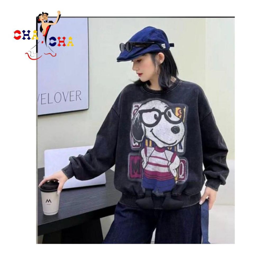 CHASHOP - เสื้อสเวตเตอร์ OVERSIZE พร้อม OPPY, MK 123, SMILE, MK HAPPY & HIBI LIST MOTIF / IMPORTED O